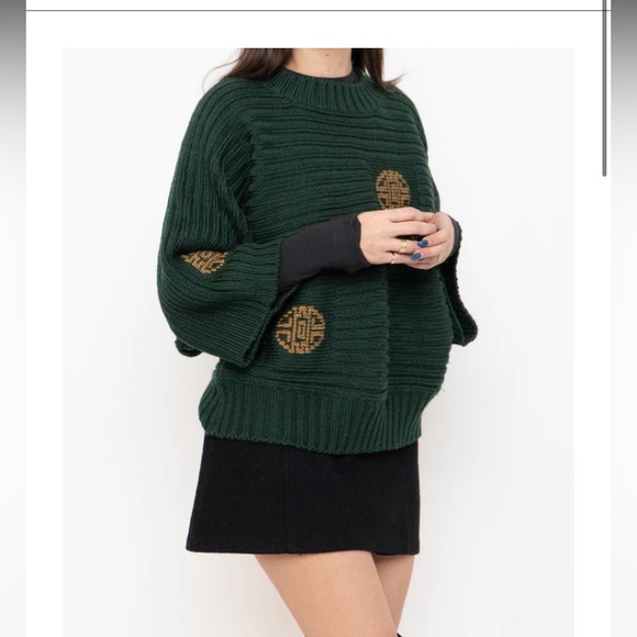 Vintage Green , Gold Ribbed Knit Sweater - Picture 5 of 6